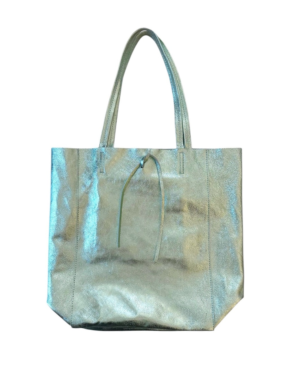 Metallic Leather Tote Bag Mint Aqua